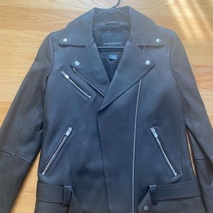 Club Monaco Collection Dark Brown Leather Asymmetrical Moto Jacket